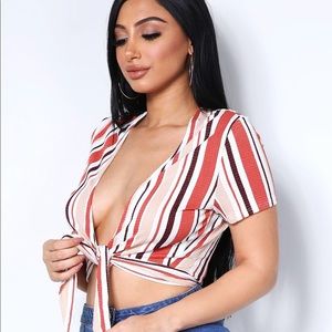 Cute striped tie front top